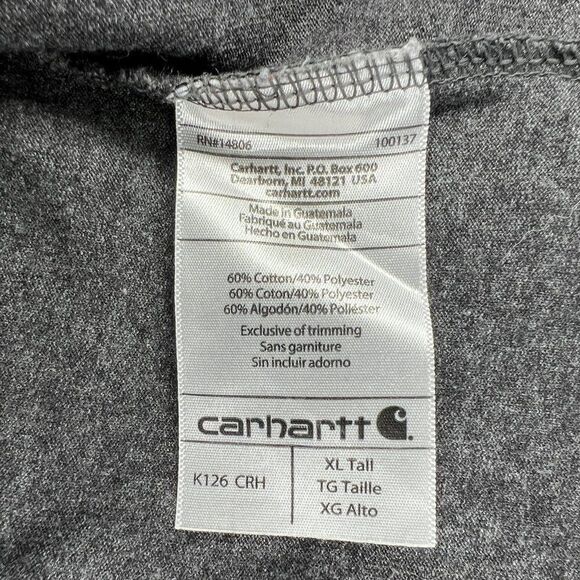 Carhartt Shirt Men's Size XL Grey Loose Fit Heavyweight Long Sleeve Pocket Tee - Picture 8 of 9